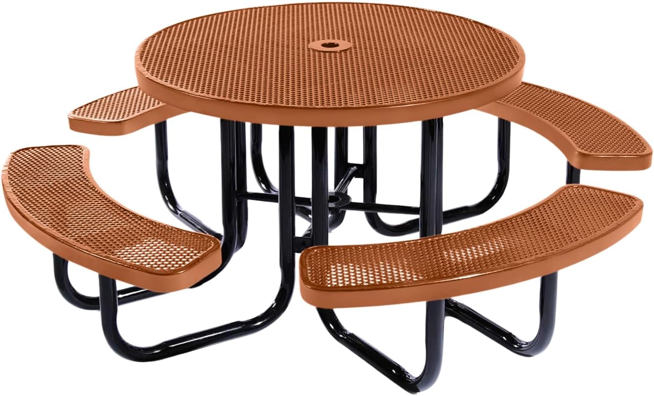 Heavy-Duty Portable Outdoor Picnic Table with Umbrella Hole, Punched Steel Commercial-Grade Patio