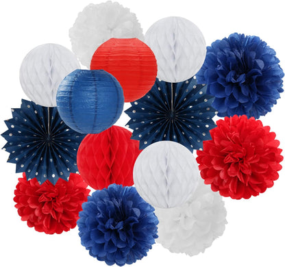 Fourth-4th of July-Imemorial Party-Decorations Lanterns - 14pcs Red White Blue Graduation Paper
