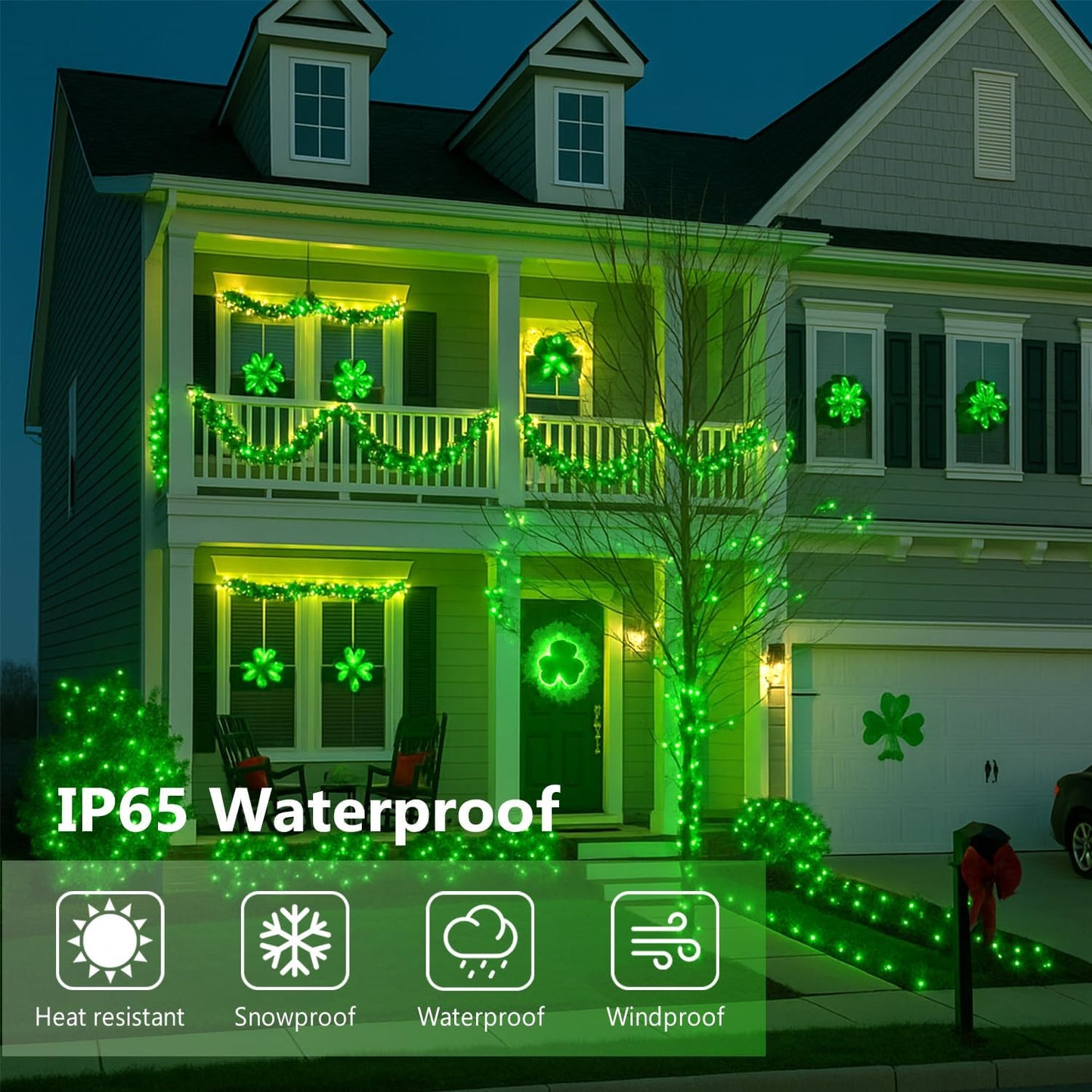 St. Patrick's Day Green Solar String Lights Outdoor, 2-Pack 72FT 400 LED Solar Fairy Lights, Copper