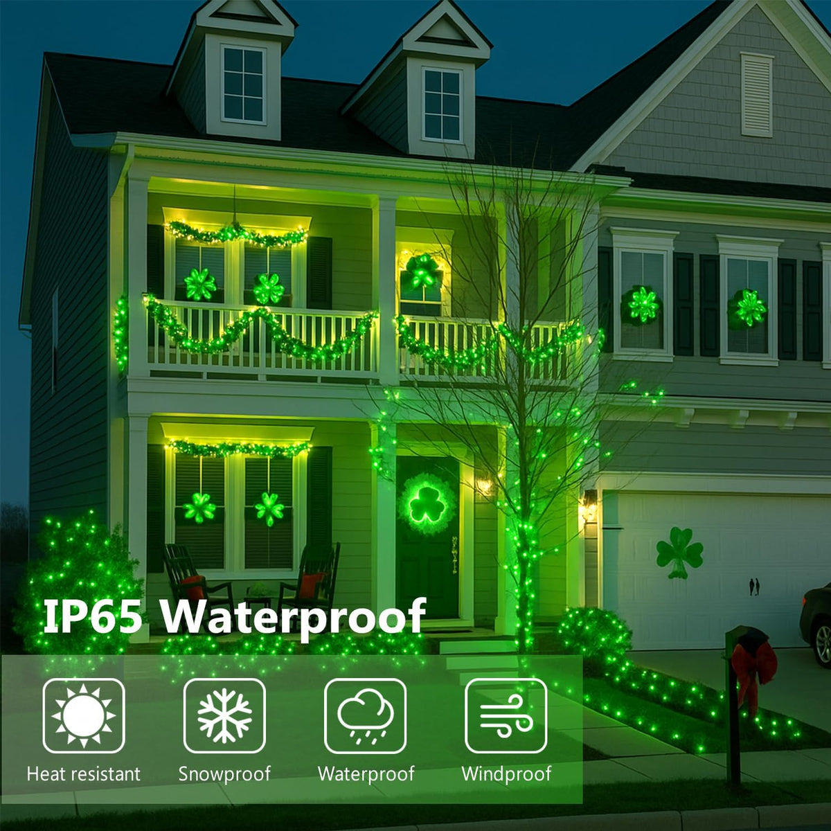 St. Patrick's Day Green Solar String Lights Outdoor, 2-Pack 72FT 400 LED Solar Fairy Lights, Copper