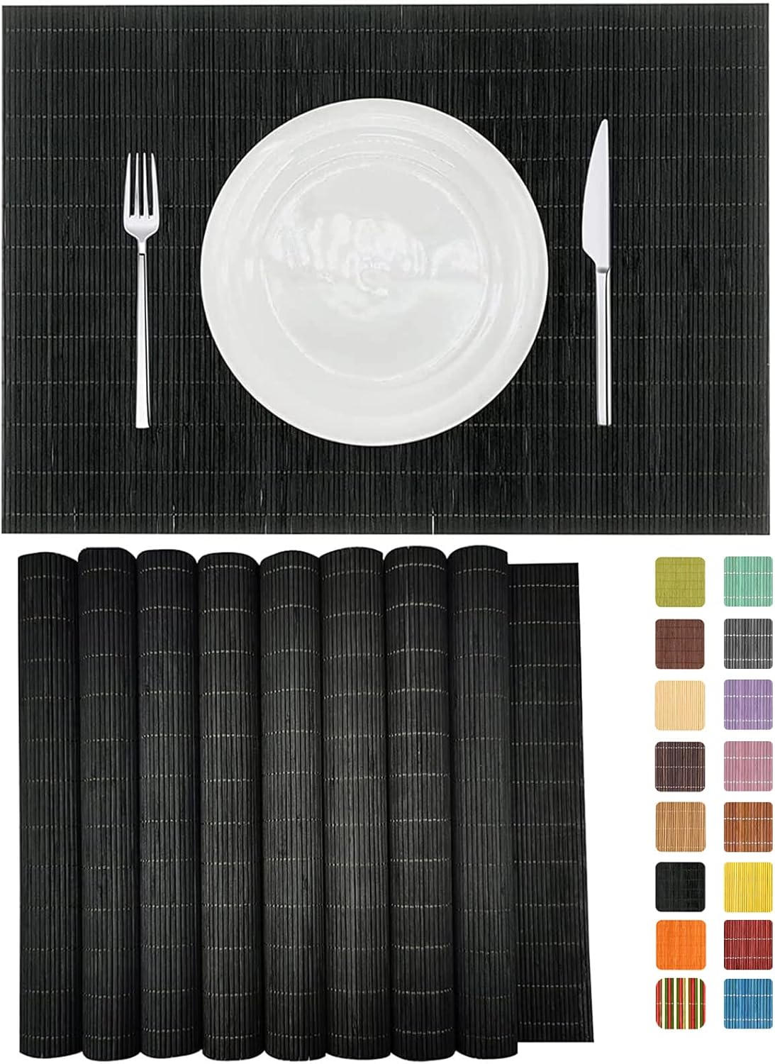 ANDSTAR Set of 8 Pcs Bamboo Placemats Sushi Rolling Mat Japanese Style Natural Anti-Slip Bamboo