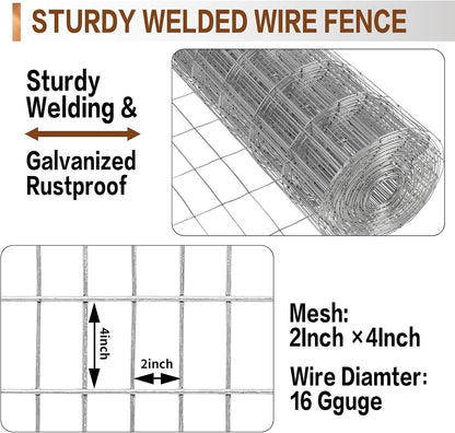 Tongmo 3 ft x 100 ft Galvanized Welded Wire Fence, 16GA Garden Chicken Wire Fence Roll, Mesh Size