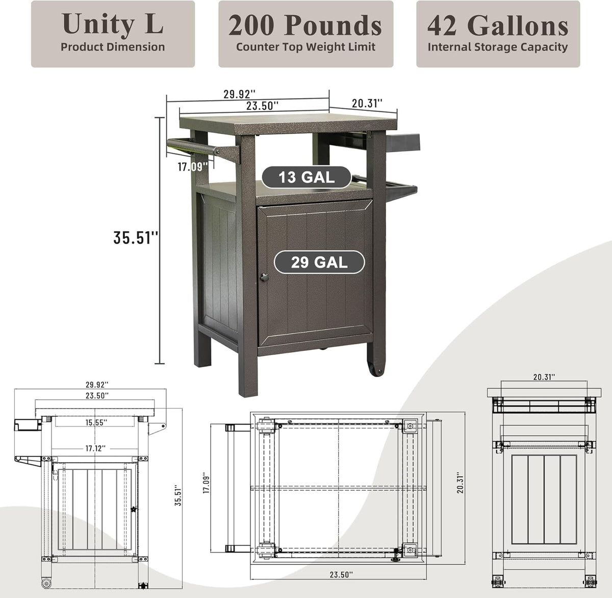 Domi Grill Carts Outdoor with Storage and Wheels, Whole Metal Portable Table and Storage Cabinet