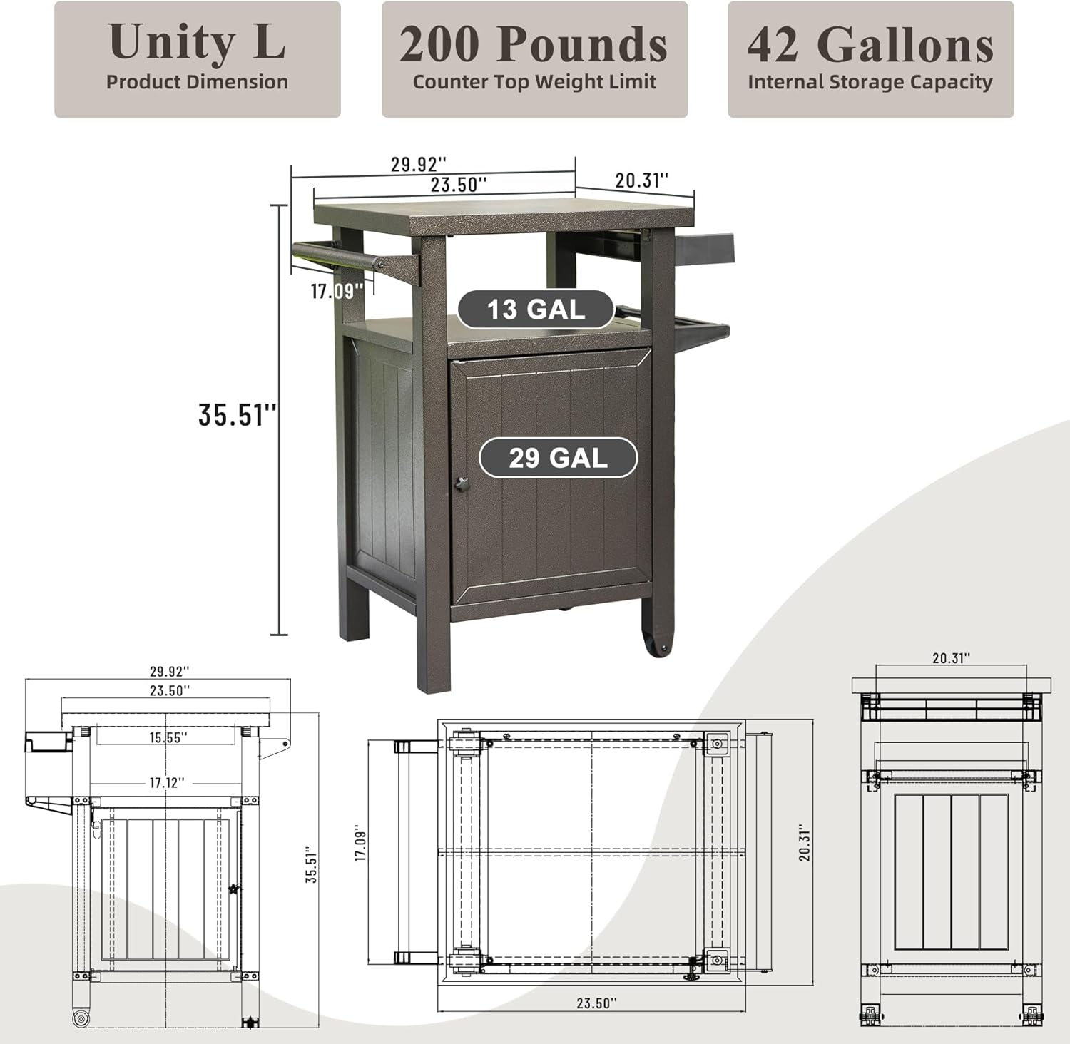 Domi Grill Carts Outdoor with Storage and Wheels, Whole Metal Portable Table and Storage Cabinet