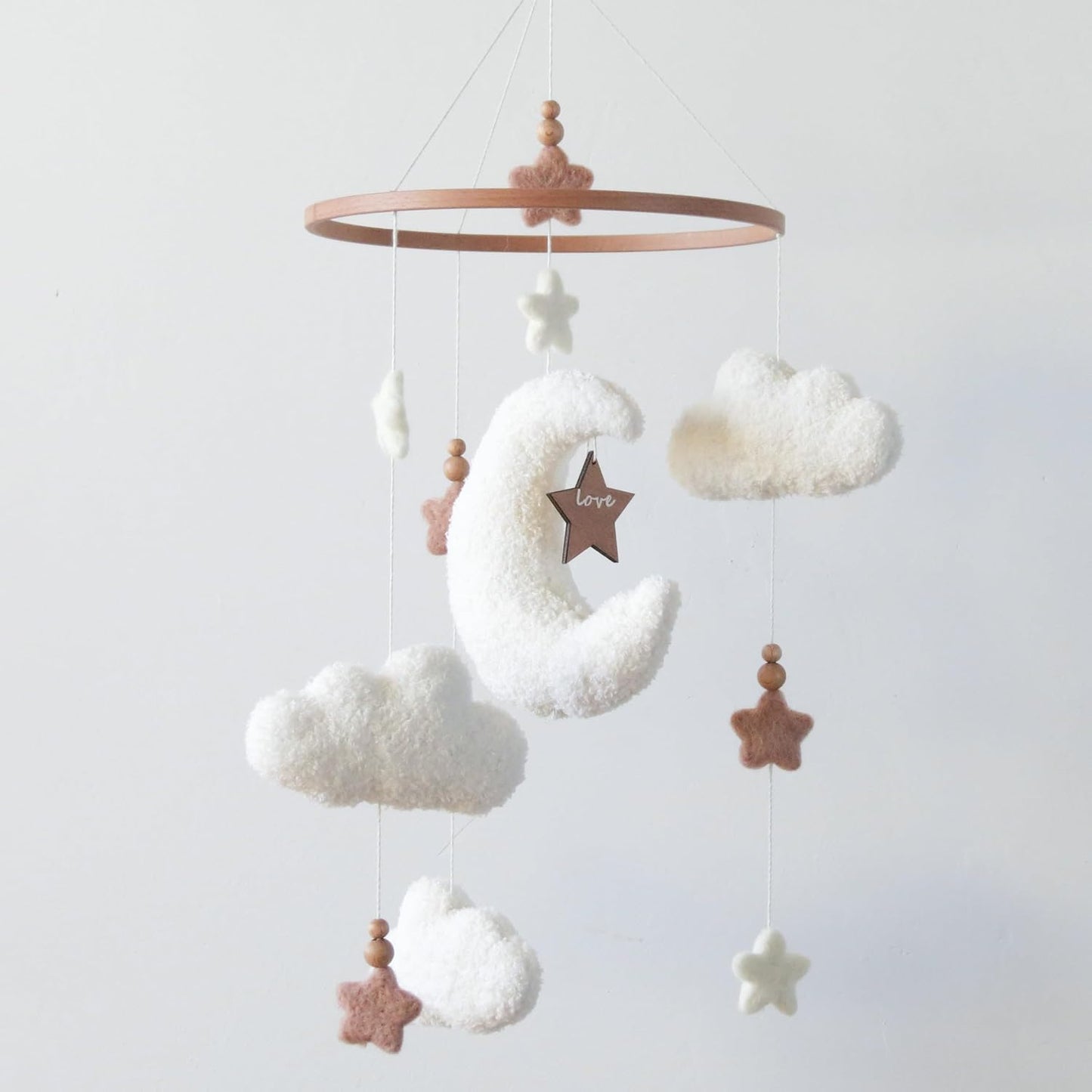 Cloud Moon Crib Mobile Cloud Baby Mobile for Crib Neutral Boho Clouds and Stars Moon Mobile Boucle