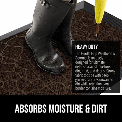 GORILLA GRIP 100% Waterproof All-Season WeatherMax Doormat, US Designed Natural Rubber, Stain and