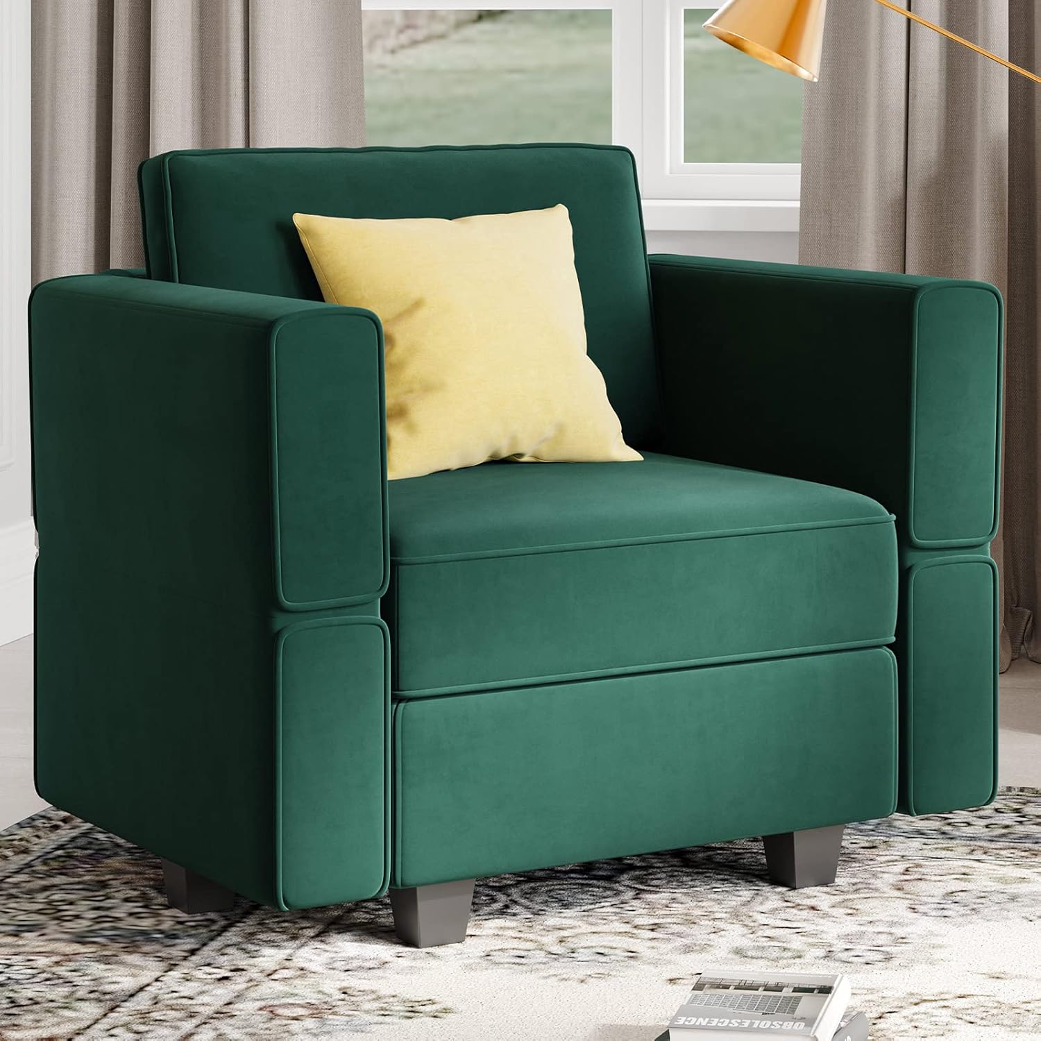 Belffin Velvet Modular Sectional Arm Chair Accent Chair with Storage Seat Single Club Chair for