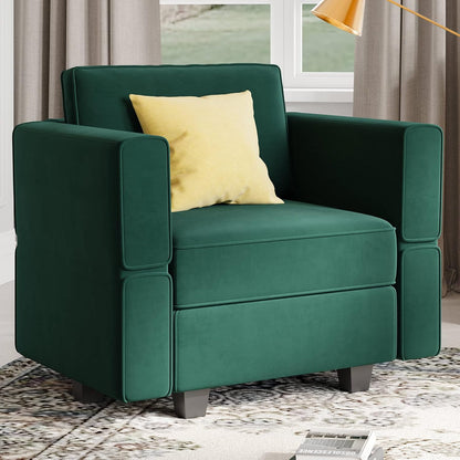 Belffin Velvet Modular Sectional Arm Chair Accent Chair with Storage Seat Single Club Chair for