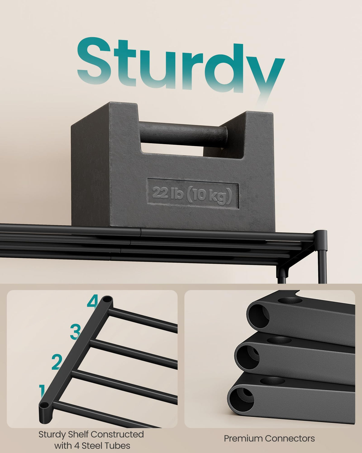 SONGMICS 4-Tier Shoe Rack, Stackable Compact Metal Shoe Storage Organizer