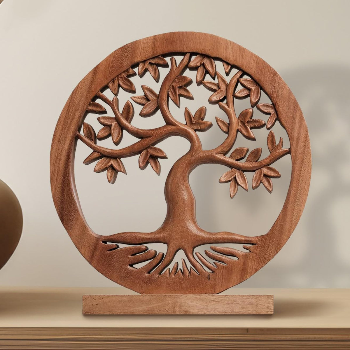 Decozen Solid Wood Tree of Life Sculpture - Home Decor, Living Room, Boho, Shelf, Coffee Table