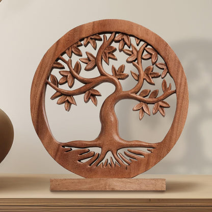 Decozen Solid Wood Tree of Life Sculpture - Home Decor, Living Room, Boho, Shelf, Coffee Table