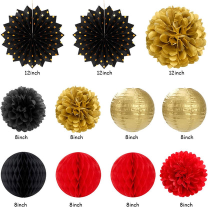 Red-Black Gold Casino-Theme Birthday Party-Decorations - 21pcs Happy Banner,Game Night Paper