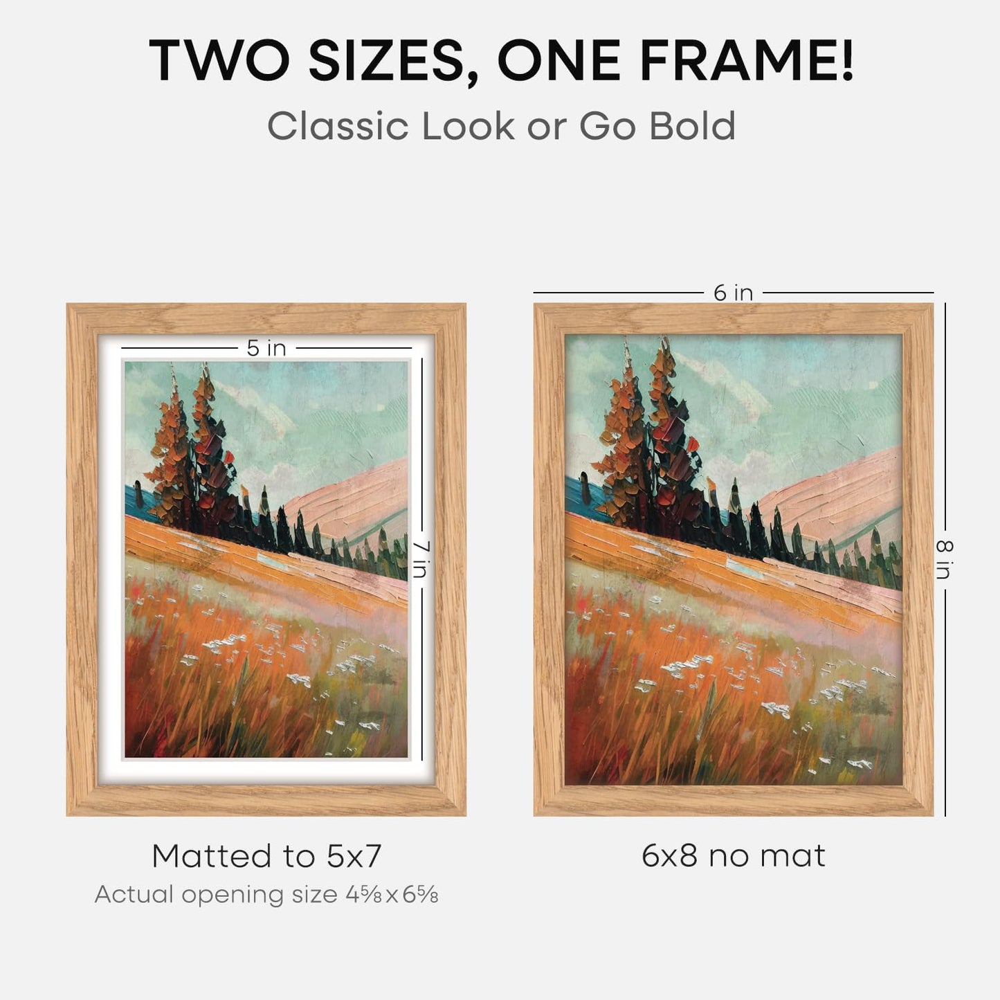 Homeforia 6x8 Picture Frame Natural Wood, High End Oak 6x8 Light Wooden Frames with Mat 5x7 for