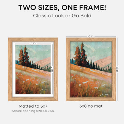 Homeforia 6x8 Picture Frame Natural Wood, High End Oak 6x8 Light Wooden Frames with Mat 5x7 for