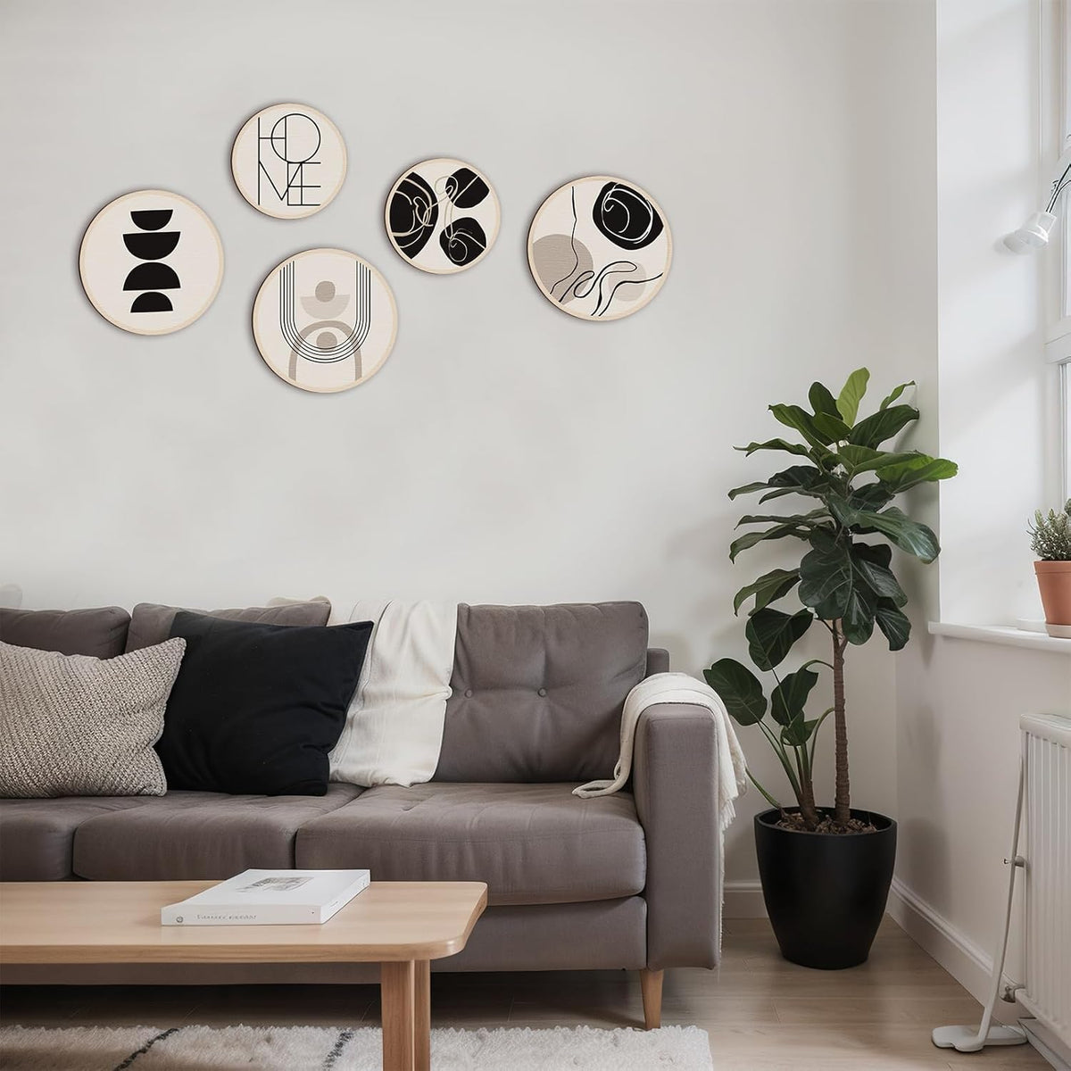 Qunclay 5 Pcs Wall Art Decor Wooden Living Room Wall Decor Bohemian Hanging Farmhouse Geometric