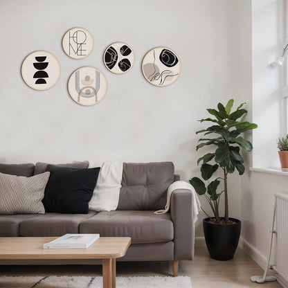 Qunclay 5 Pcs Wall Art Decor Wooden Living Room Wall Decor Bohemian Hanging Farmhouse Geometric