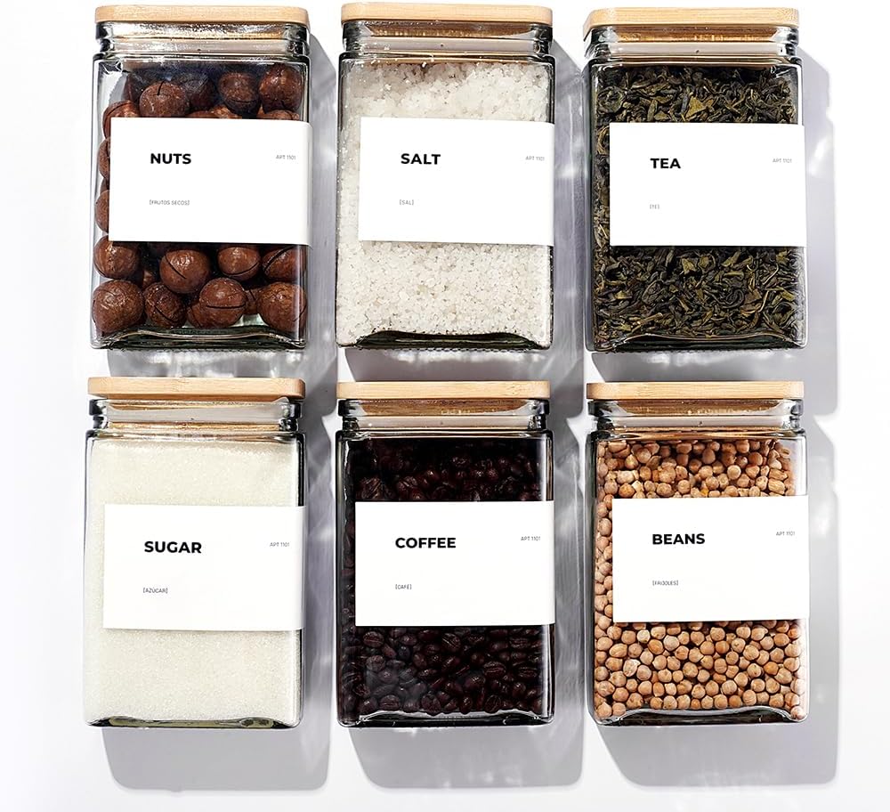 27 oz Glass Storage Jars with Bamboo Lid, set of 6, glass canisters with airtight lids, Clear jars