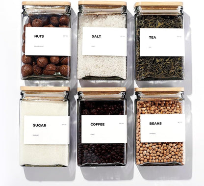 27 oz Glass Storage Jars with Bamboo Lid, set of 6, glass canisters with airtight lids, Clear jars