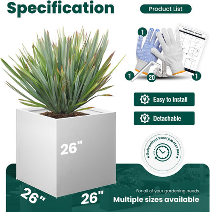 White Steel Planter Square Outdoor Planters Galvanized Steel Planter Box Indoor Metal Large