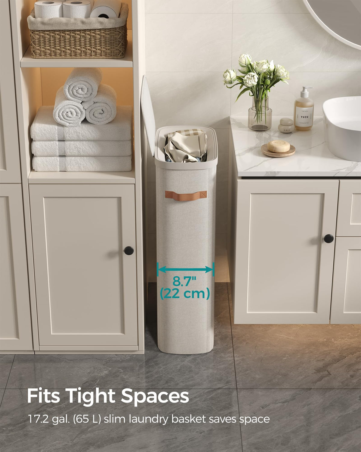 SONGMICS Laundry Basket, 17.2 Gal. Laundry Hamper, Easy Assembly, with Lid and Handles, Removable
