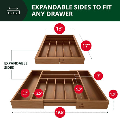 ROYAL CRAFT WOOD Luxury Bamboo Kitchen Drawer Organizer - Silverware Organizer - Utensil Holder and
