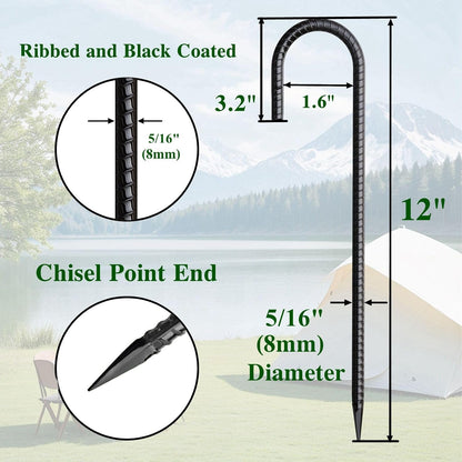 Rebar Stakes 12 Inch J Hook Ground Stakes Heavy Duty 30 Pack Chain Link Fence Stakes Galvanized