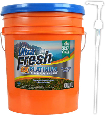 Ultra Fresh 5 Gallon Liquid Laundry Detergent Washing Soap for All Machine Types, 6X Platinum, Up