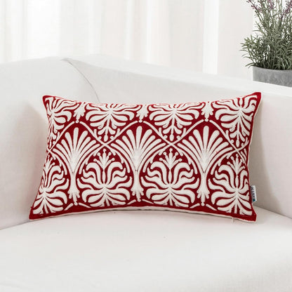 HWY 50 Burgundy Red Decorative Lumbar Pillow Cover Rectangle 12x20 Inch (1 Piece), Embroidered