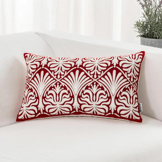 HWY 50 Burgundy Red Decorative Lumbar Pillow Cover Rectangle 12x20 Inch (1 Piece), Embroidered
