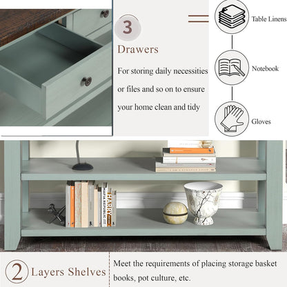 Solid Wood Console Table Sofa Table with Storage Drawers and Bottom Shelf Entryway Table for Entry