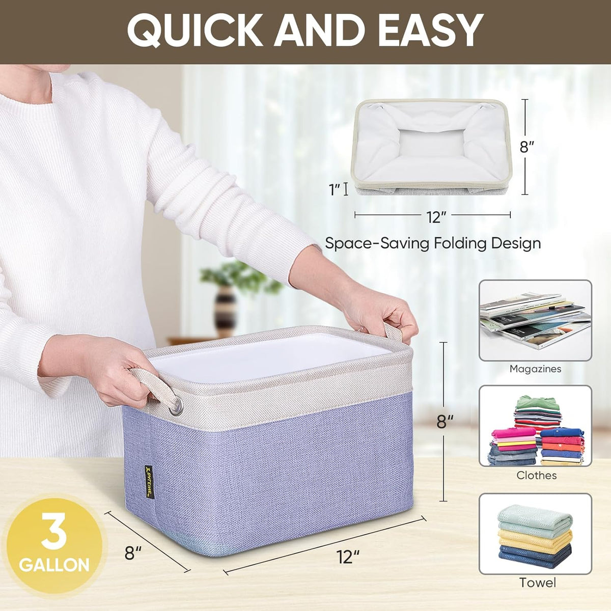 BALEINE 4 Pack Fabric Storage Bins for Shelves, Linen Storage Baskets for Organizing, Decorative