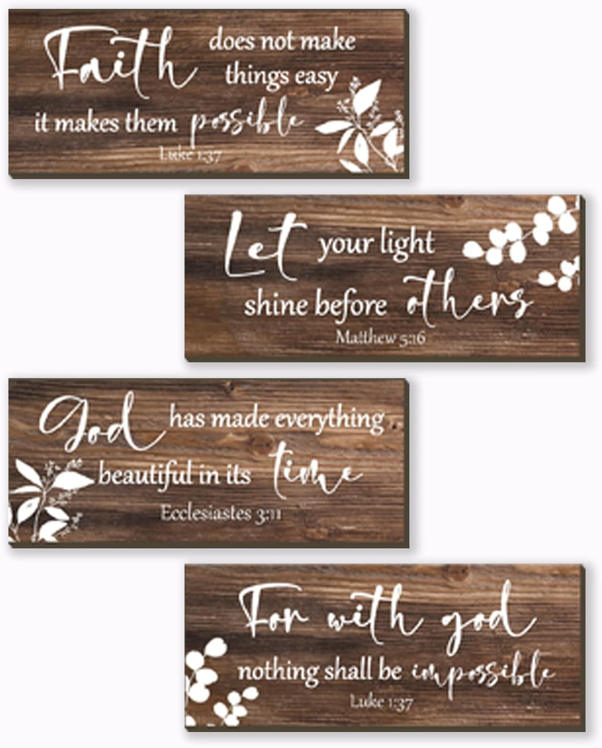 FENCORDAR 4 Pieces Brown Wall Decor Bible Verses Bathroom Decor Wooden Farmhouse Office Christian