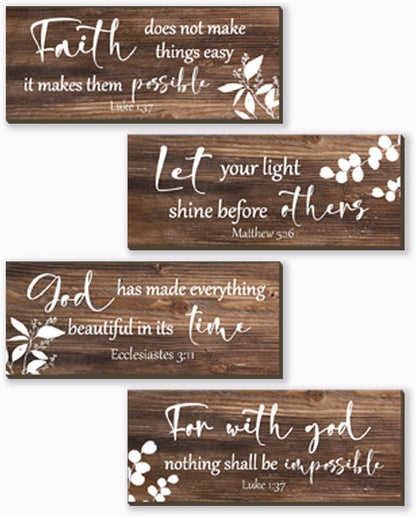 FENCORDAR 4 Pieces Brown Wall Decor Bible Verses Bathroom Decor Wooden Farmhouse Office Christian