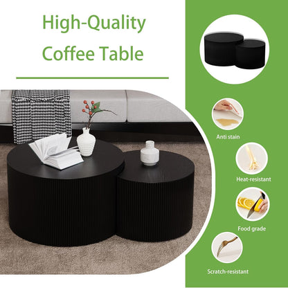 Round Coffee Table Set of 2, Nesting Coffee Table and End Table Set Small Circle Drum Side Table