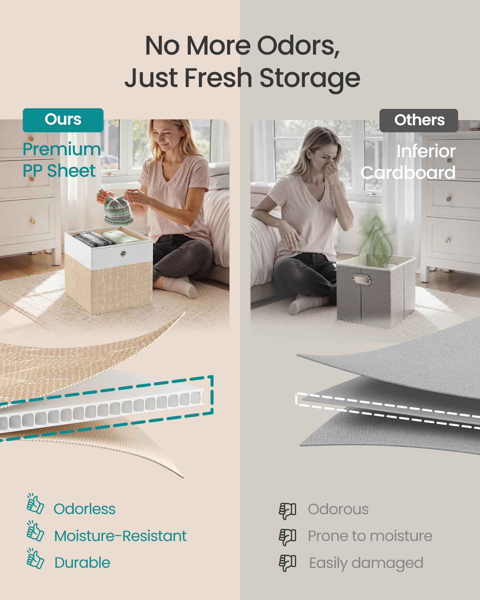 SONGMICS Storage Cubes, Set of 6 Foldable Fabric Storage Boxes, Cube Organizer Boxes with Handles