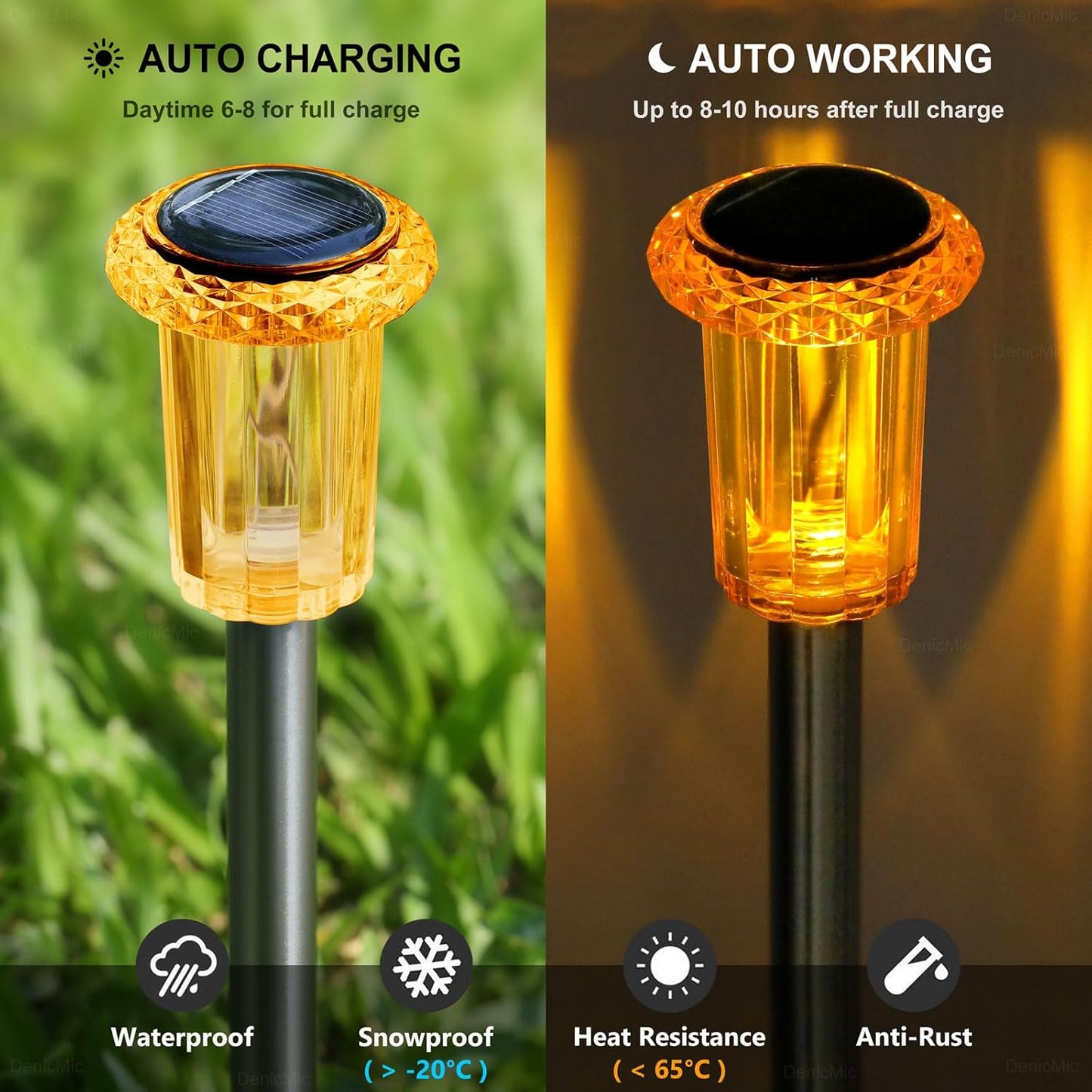 DenicMic Halloween Solar Lights Outdoor 10 Pack Orange LED Waterproof Yard Garden Patio Backyard
