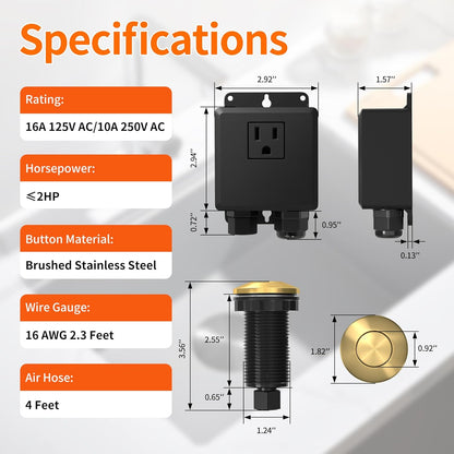 Joinfworld Garbage Disposal Air Switch Kit Waterproof Garbage Disposal Button Kit with Long Garbage