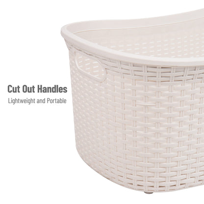 Mind Reader 40L Laundry Basket, Clothes Hamper, Premium Wicker Design, Plastic, Set of 2, Ivory