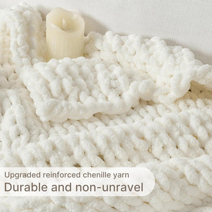 Chunky Knit Blanket Throw, 100% Hand Knit Throw Blanket Handmade Chenille Cable Knit Throw for