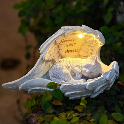 Pet Cat Solar Garden Memorial Statue – Outdoor Resin Angel Kitty with Solar Light, Guardian Angel