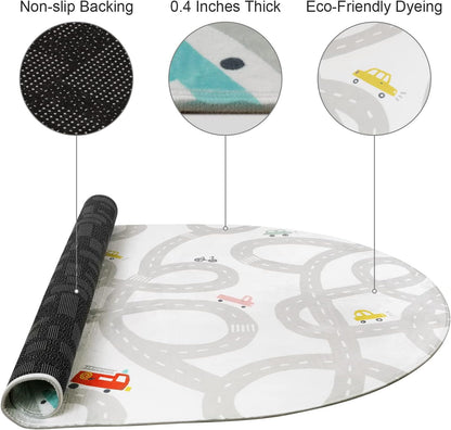 STARUIA Road Traffic Kids Rug Children Playing with Cars Playmat 3x5 Ft, Washable Play Carpet for