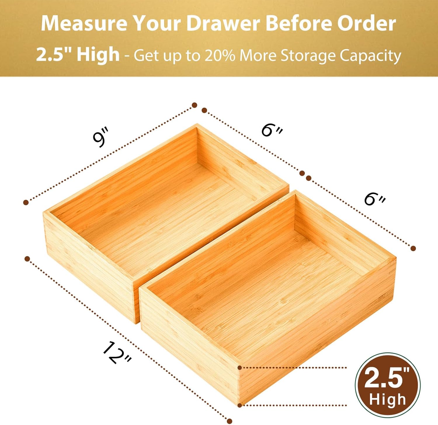 Umilife Bamboo Kitchen Drawer Organizer, Extra High Silverware Tray, Flatware Cutlery Storage Box