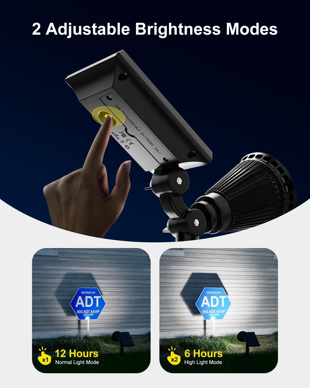 2 Pack Solar Spotlights Outdoor Waterproof for Flag, Tree, Statue, Number Sign, Plant Pot, Bright