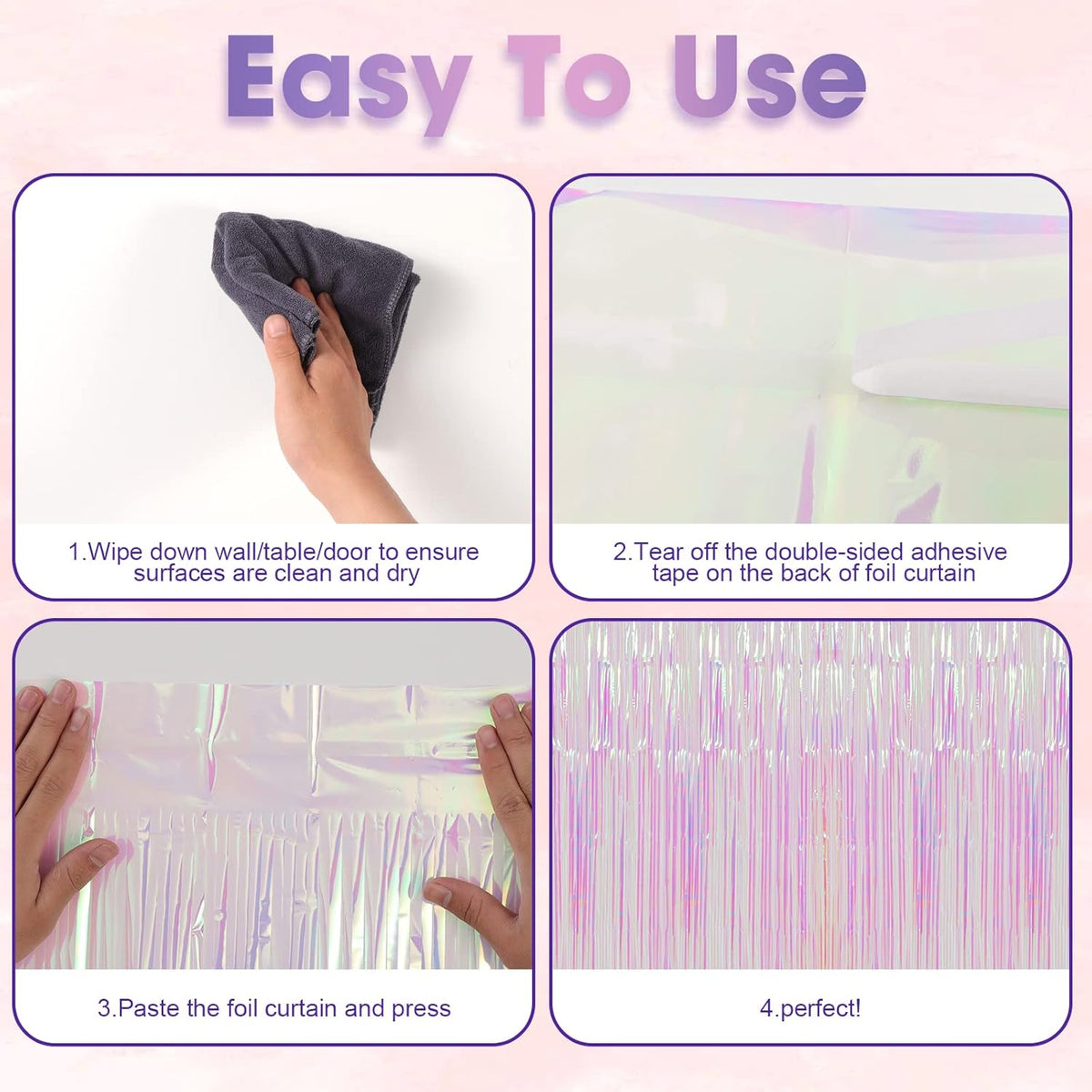 3 Pack 3.3x8.2 Feet Iridescent Transparent Foil Fringe Backdrop Curtains, Tinsel Streamers Birthday