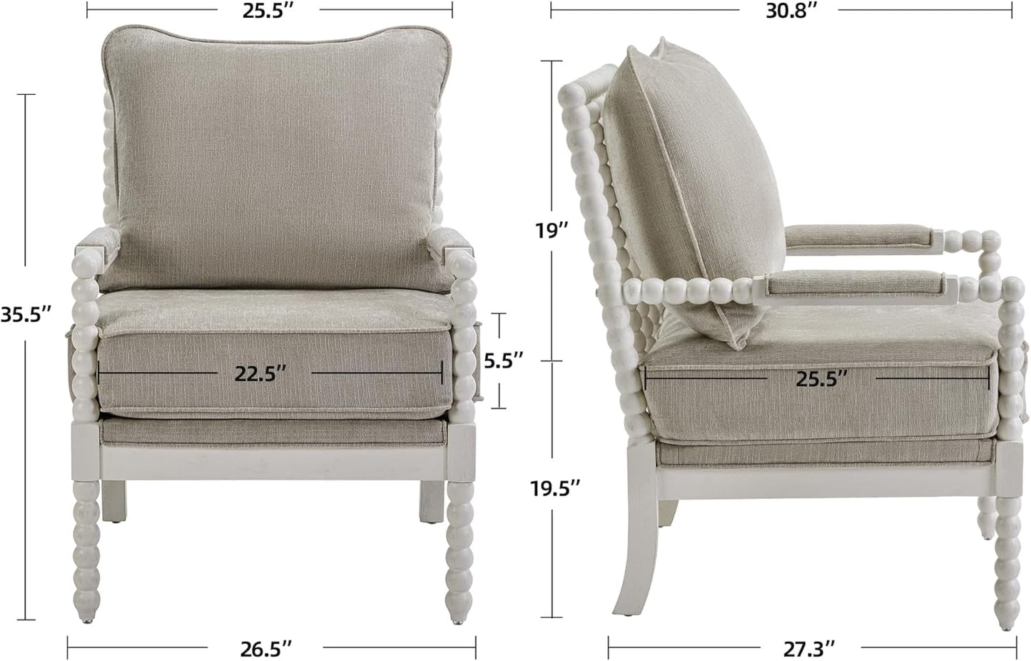 DUHOME Linen Fabric Spindle Accent Chair with Wood Frame,Spool Chairs with High Resilience Spring