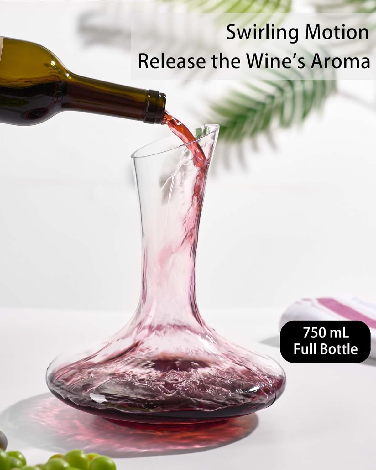 JBHO Full Bottle Wine Decanter with 2pcs Red Wine Glasses and Cleaning Beads, 21 oz Burgundy Wine