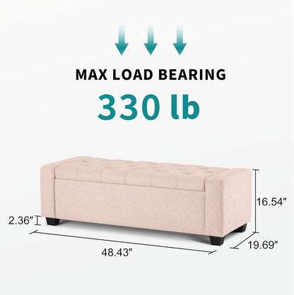 48" Ottoman with Storage, Pink Storage Ottoman Bench with Safety Hinge, Upholstered Entryway Bench