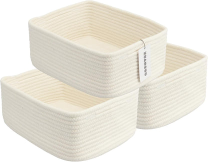 Small Woven Storage Baskets 13“X9”X5“ Decorative Rope Bins for Organizing Shelves, Closets, and