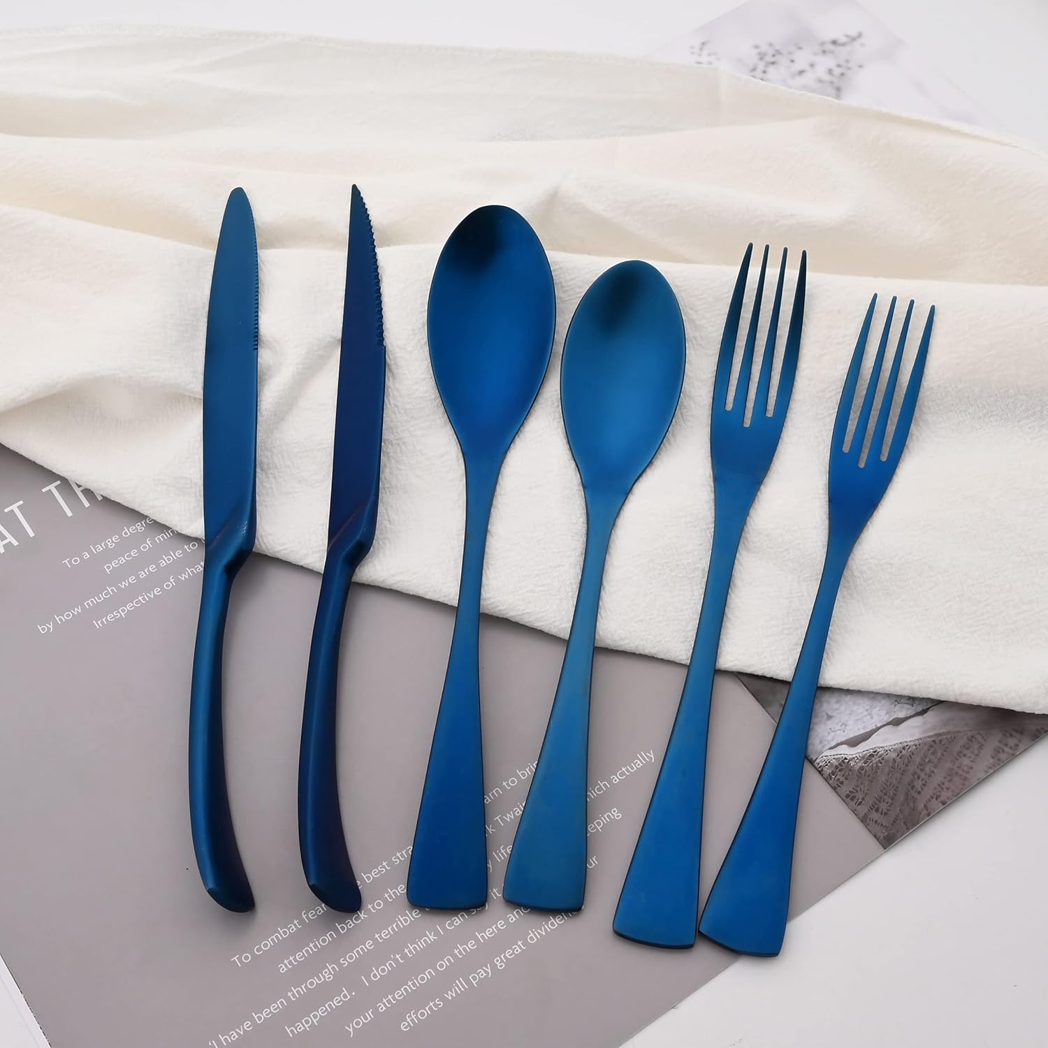 Luxury 18/10 Stainless Steel Matte Blue Flatware Set - Silverware Cutlery Utensil Set Steak Knife