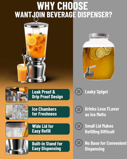 WantJoin Beverage Dispenser With Stand -2 Gallon Beverage Dispenser Drink Dispenser w/Upgraded Dual